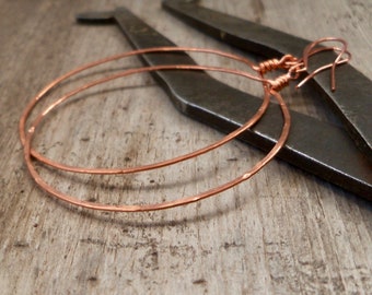 Handcrafted Large Hammered Copper Hoop Earrings - Hypoallergenic Gift for Women