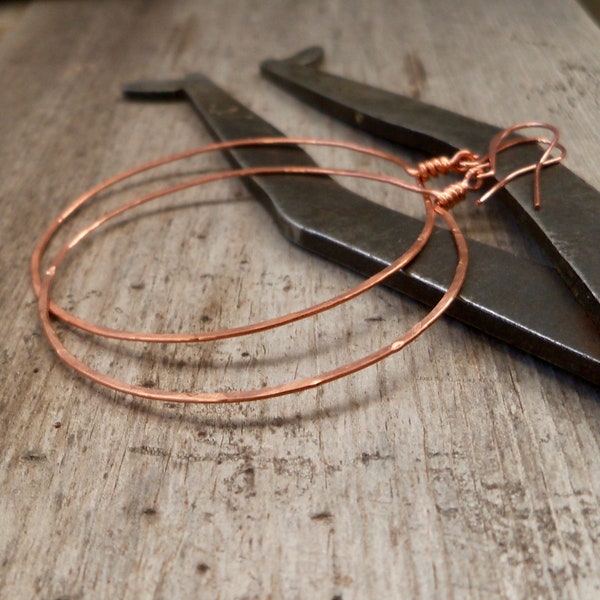 Copper Hoops - Hammered Copper Hoop Earrings - Large Hoop Earrings - Gift for Mom