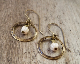 Beaded Earrings - Bead Jewelry - Cream Colored Earrings - Everyday Earrings -  Boho Earrings - Short Dangle Earrings
