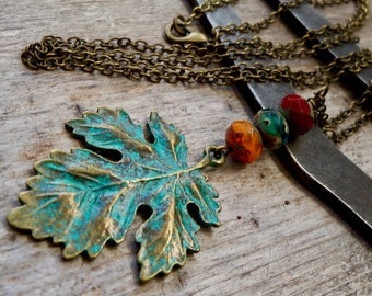 Autumn Necklace - Boho Style Leaf Necklace - Bead Jewelry - Gift for Her