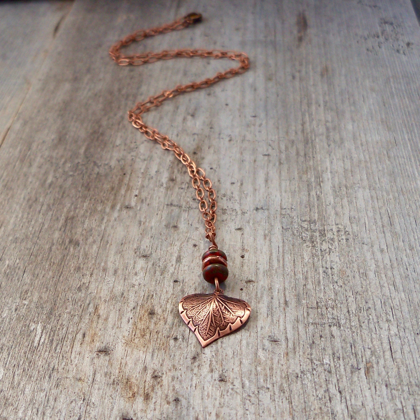 Copper Leaf Necklace Delicate Necklace Copper Necklace Etsy