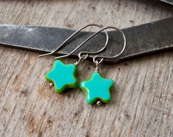 Turquoise Star Earrings - Titanium Earrings - Hypoallergenic Dangle Earrings - Kid Earrings - Gift for Daughter