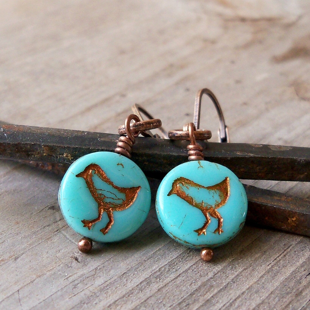 Boho Jewelry Copper and Blue Chick Earrings Copper or Etsy