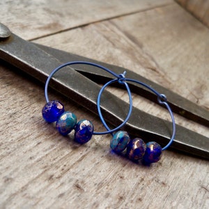 Hoop Earrings - Hypoallergenic Hoop Earrings - Titanium Earrings - Pure Titanium Earrings - Beaded Hoop Earrings - Blue Hoop Earrings