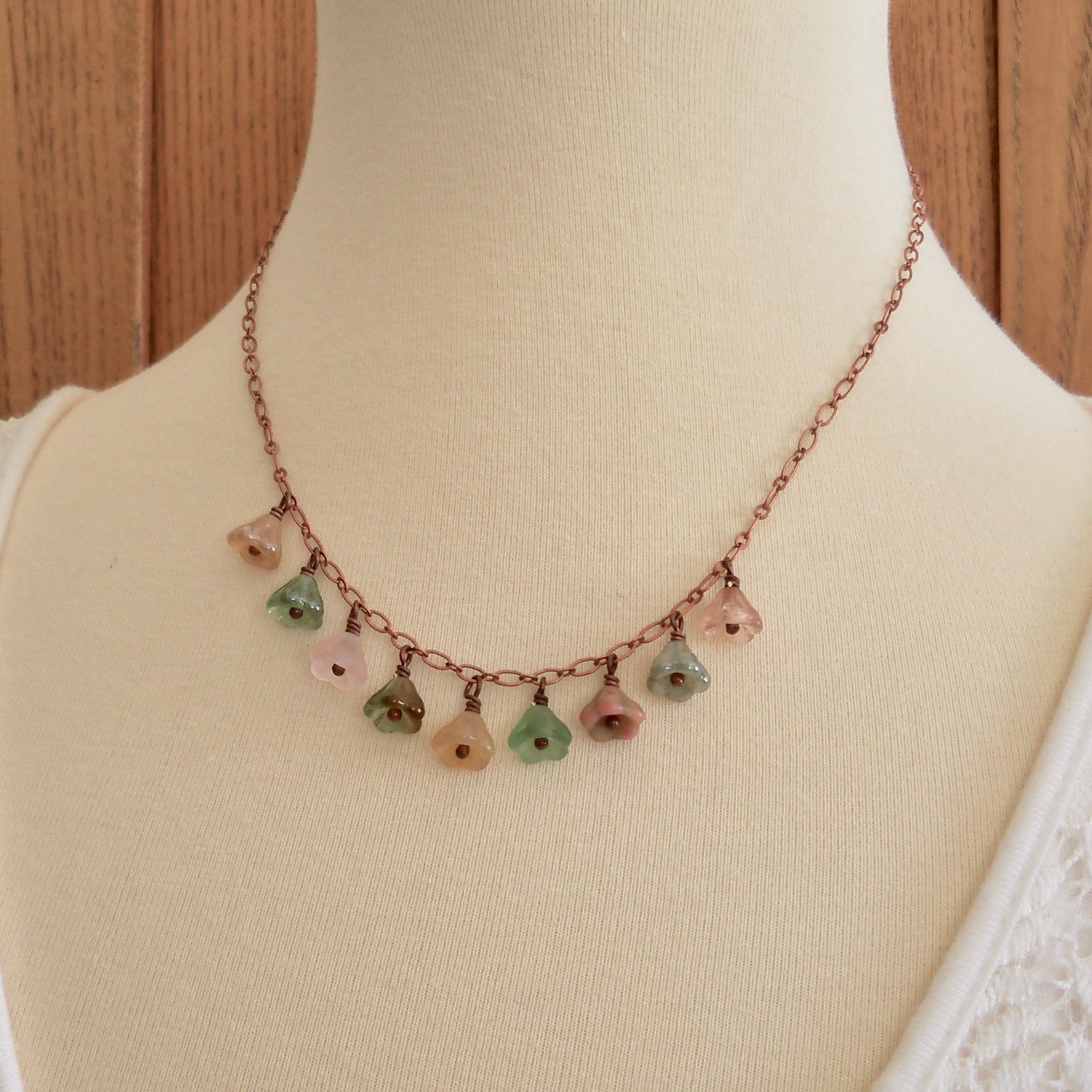 Copper Jewelry Bell Flower Necklace Summer Necklace Gift Etsy
