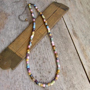 Rustic Pink and Purple Bead Necklace - Tube Bead Mix Choker - Gift for Girl