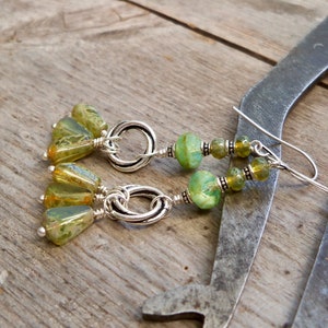 Boho Earrings - Green Dangle Earrings - Long Dangle Earrings - Green Earrings - Gift for Mom