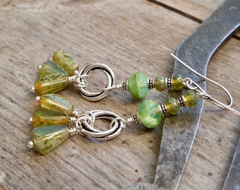 Boho Earrings - Green Dangle Earrings - Long Dangle Earrings - Green Earrings - Gift for Mom