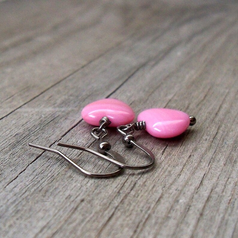 Pink Heart Earrings for Sensitive Ears Pure Titanium Etsy