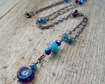 Purple Floral Bead Necklace - Purple Necklace - Floral Necklace - Flower Necklace - Boho Jewelry - Gift for Friend