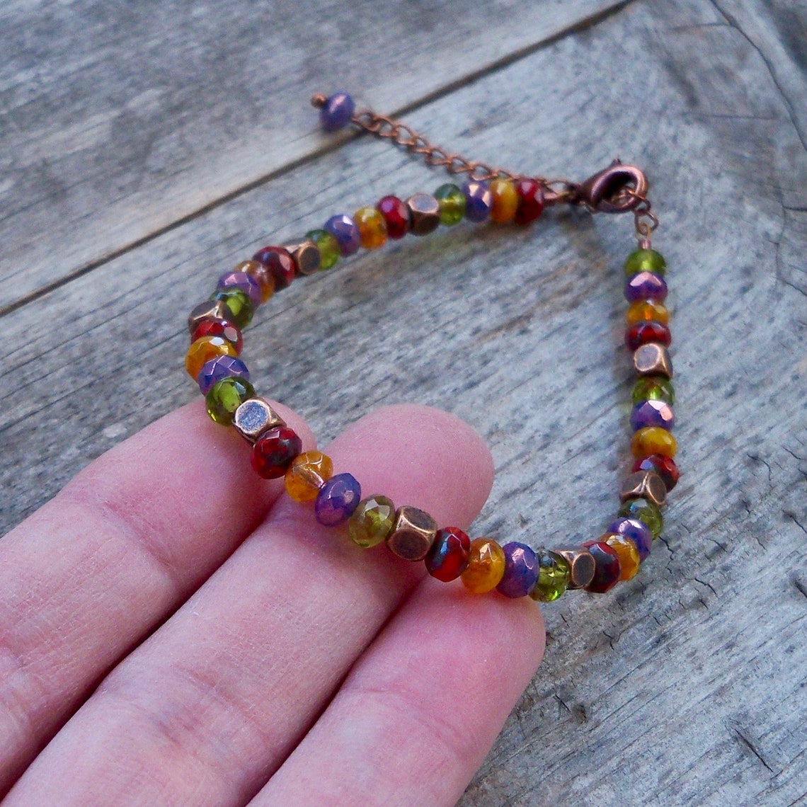 Copper Bead Bracelet Czech Beaded Bracelet Colorful Bead Etsy