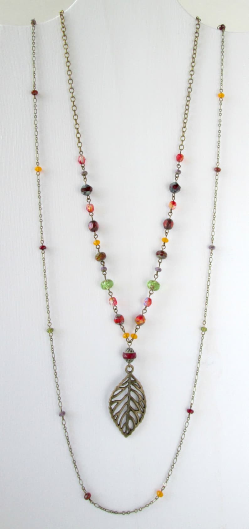 Orange Boho Necklace Autumn Beaded Necklace Pendant Etsy