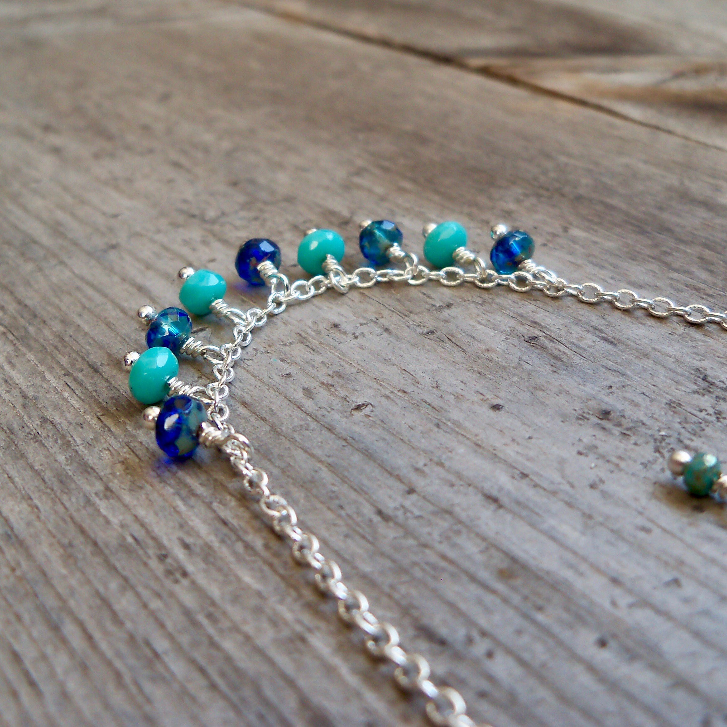 Delicate Beaded Necklace for Women Blue and Turquoise Beaded | Etsy