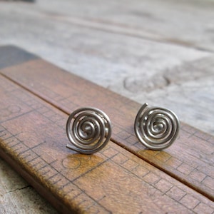 Titanium Spiral Stud Earrings - Handmade Hypoallergenic Minimalist Jewelry - Lightweight Durable Gift for Sensitive Ears