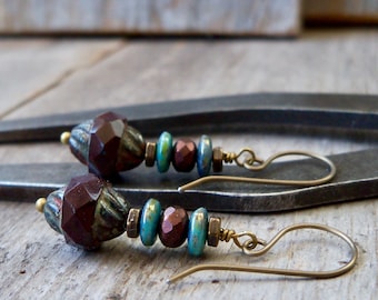 Boho Earrings - Brown Earrings - Titanium Earrings - Blue Bronze Series - Gift for Her