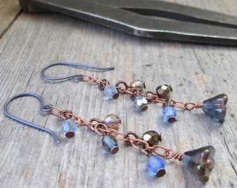 Lightweight Earrings - Delicate Earrings - Blue Earrings - Copper Jewelry - Lightweight Dangle Earrings - SpringMix Series