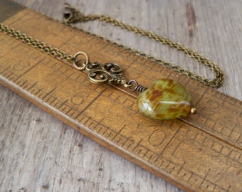 Rustic Boho Necklace - Heart Necklace - Green Necklace - Gift for Friend