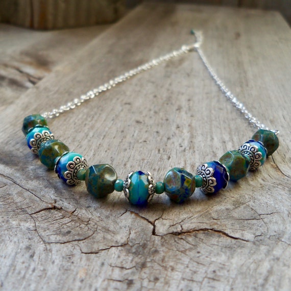 Boho Style Czech Jewelry for Women Blue and Turquoise Beaded - Etsy