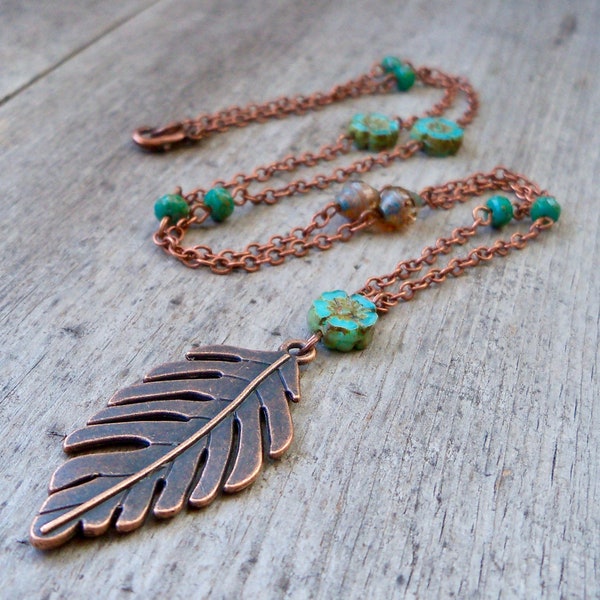 Copper Leaf Necklace Etsy