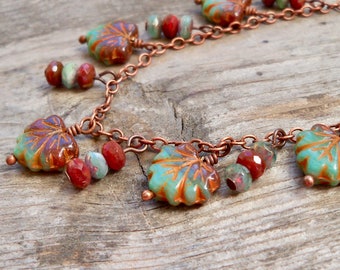 Autumn Necklace - Leaf Necklace - Boho Bead Necklace - Gift for Friend - Timeless Autumn Leaf Series