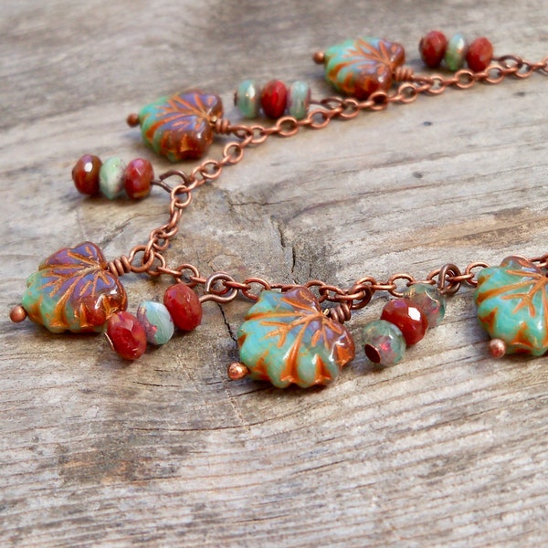 Autumn Necklace - Leaf Necklace - Boho Bead Necklace - Gift for Friend - Timeless Autumn Leaf Series