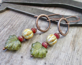 Fall Earrings - Copper Earrings -  Leaf Earrings - Gift for Her
