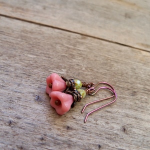 Bell Flower Earrings - Short Dangle Pink Pure Titanium Hypoallergenic Spring Mix Series Boho Floral Jewelry