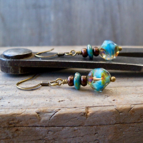 Boho Dangle Earrings - Blue Earrings - Boho Jewelry - Hypoallergenic Pure Titanium Earrings - Blue Bronze Series - Gift for Wife