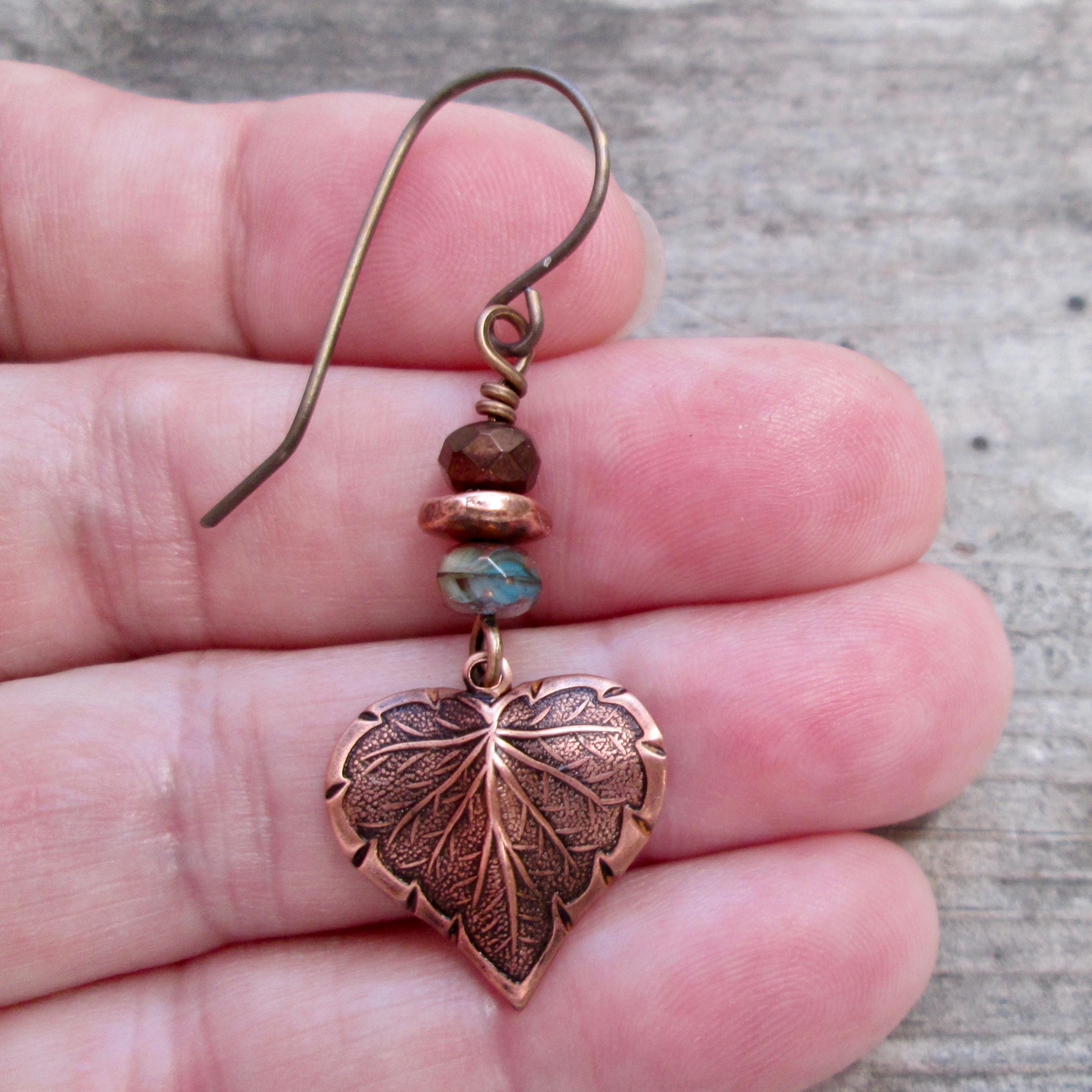 Botanical Earrings With Copper Accents - Boho Copper Botanical Earrings With Copper Accents - Boho Copper