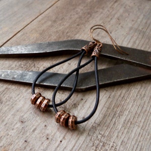 Hypoallergenic Titanium & Leather Minimalist Earrings: Copper Boho Jewelry Gift for Her