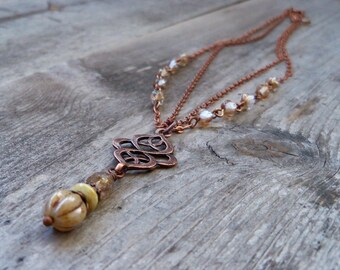 Copper Jewelry - Victorian Necklace - Victorian Jewelry - Rustic Wedding Jewelry - Gift for Bridesmaid - ChampagneCreamSeries