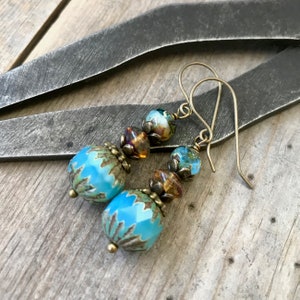 Blue Earrings - Boho Earrings - Titanium Dangle Earrings - Gift for Wife