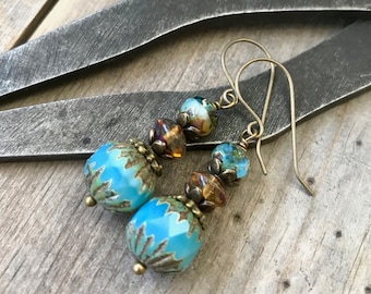 Blue Earrings - Boho Earrings - Titanium Dangle Earrings - Gift for Wife