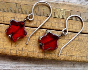 Red Star Earrings - Titanium Earrings - Hypoallergenic Dangle Earrings - Kid Earrings - Gift for Girls