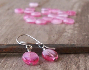 Hypoallergenic Pink Titanium Drop Earrings for Girls | Dainty Dangle Gift for Sensitive Ears