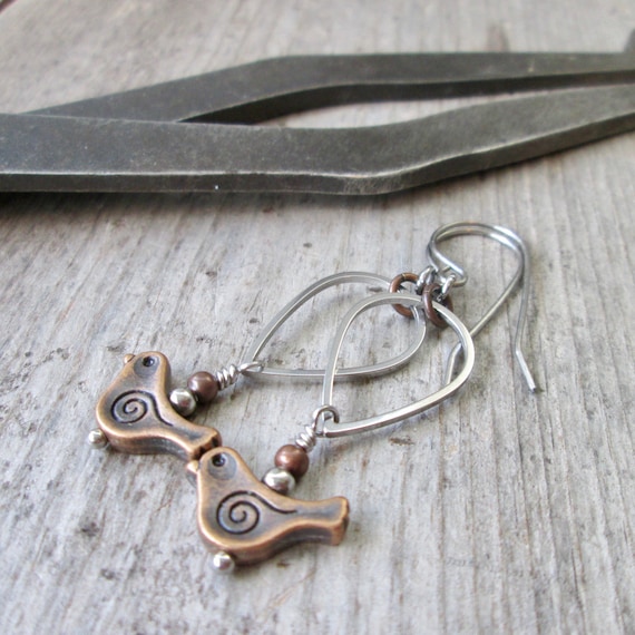 Hypoallergenic Bird Earrings Mixed Metal Jewelry for Sensitive