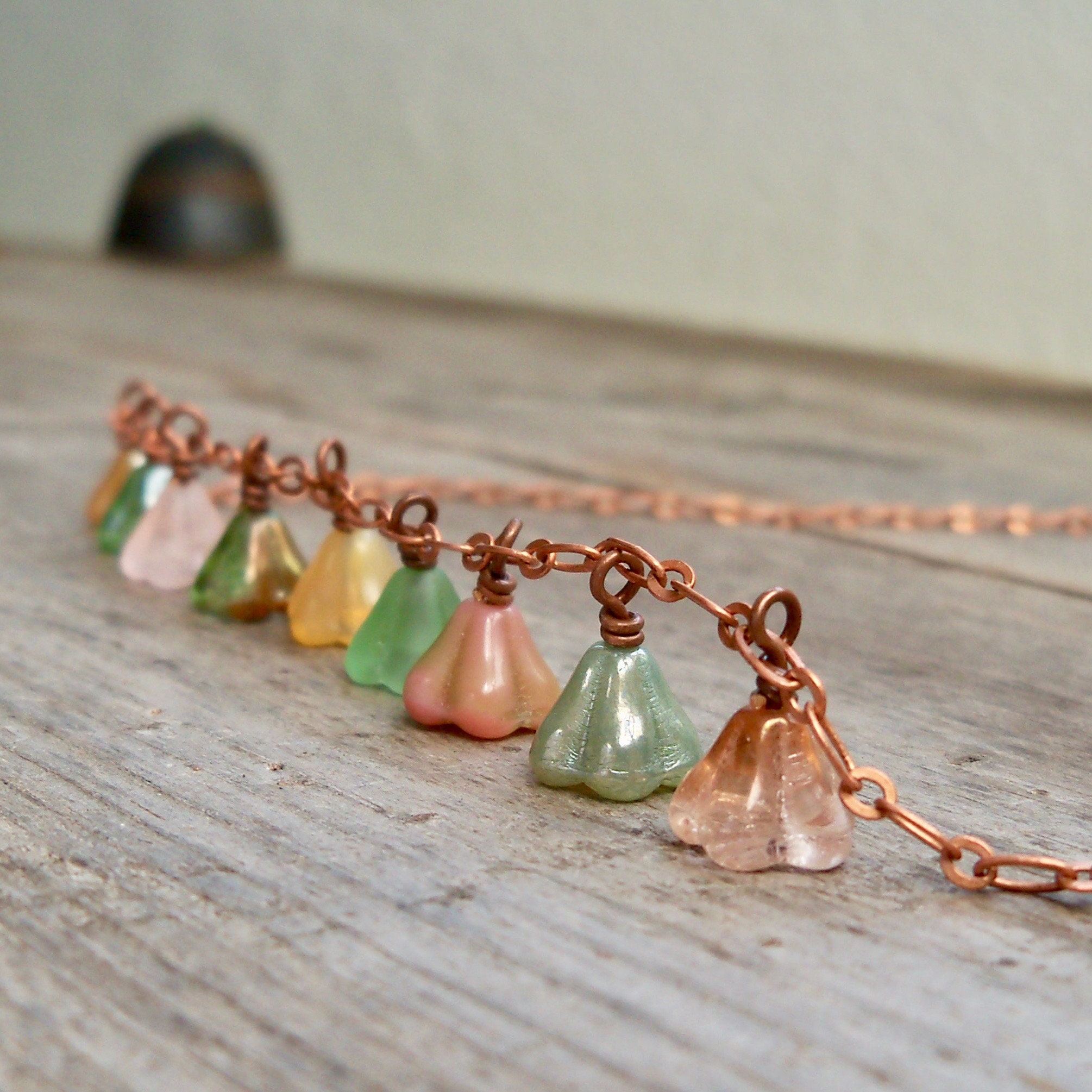 Copper Jewelry Bell Flower Necklace Summer Necklace Gift Etsy