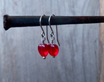 Hypoallergenic Heart Earrings - Red Heart Earrings - Little Girl Jewelry - Titanium Earrings for Girls with Sensitive Ears