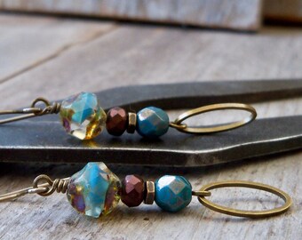 Rustic Bohemian Style Earrings - Hypoallergenic Boho Earrings - Blue Bronze Series - Gift for Friend