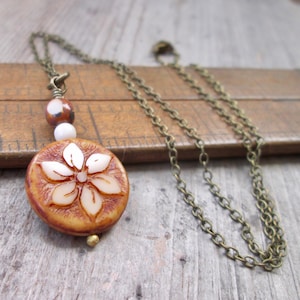 Flower Pendant Necklace - Boho Necklace - Czech Bead Pendant Necklace - Gift for Friend