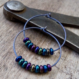 Pure Titanium Hoop Earrings - Beaded Hoop Earrings - Hypoallergenic Earrings - Hypoallergenic Hoop Earrings