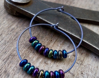 Pure Titanium Hoop Earrings - Beaded Hoop Earrings - Hypoallergenic Earrings - Hypoallergenic Hoop Earrings