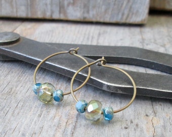 Titanium Hoop Earrings - Czech Bead Hoop Earrings - Gift for Girl