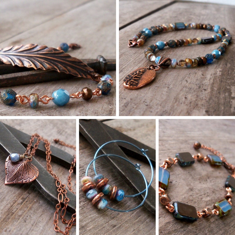 Botanical Earrings With Copper Accents - Boho Copper Botanical Earrings With Copper Accents - Boho Copper