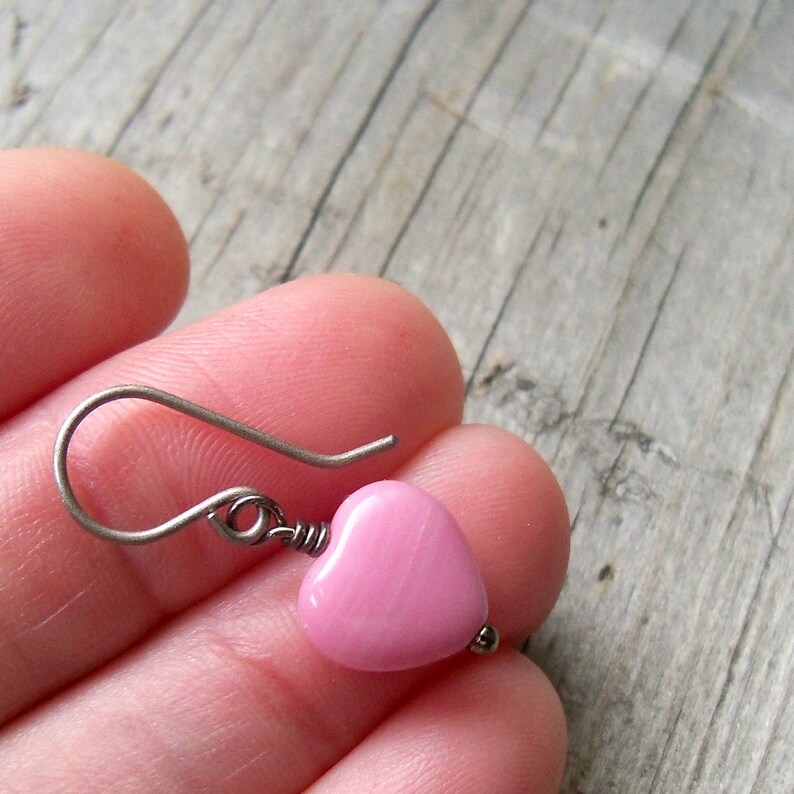 Pink Heart Earrings for Sensitive Ears Pure Titanium Etsy