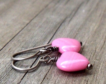 Pink Heart Earrings for Sensitive Ears - Pure Titanium Earrings - Pink Earrings for Little Girls - Gift for Girls