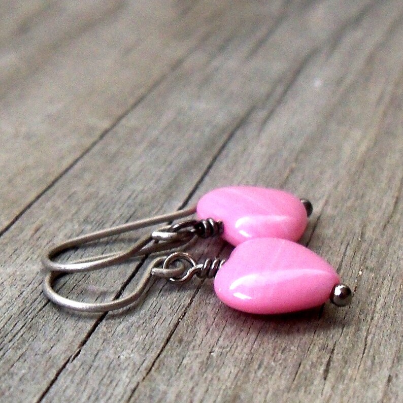 Pink Heart Earrings for Sensitive Ears Pure Titanium Etsy