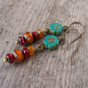 Boho Earrings for Sensitive Ears - Titanium Earrings - Autumn Colored Jewelry -  Dangle Earrings - Fall Leaf 2017