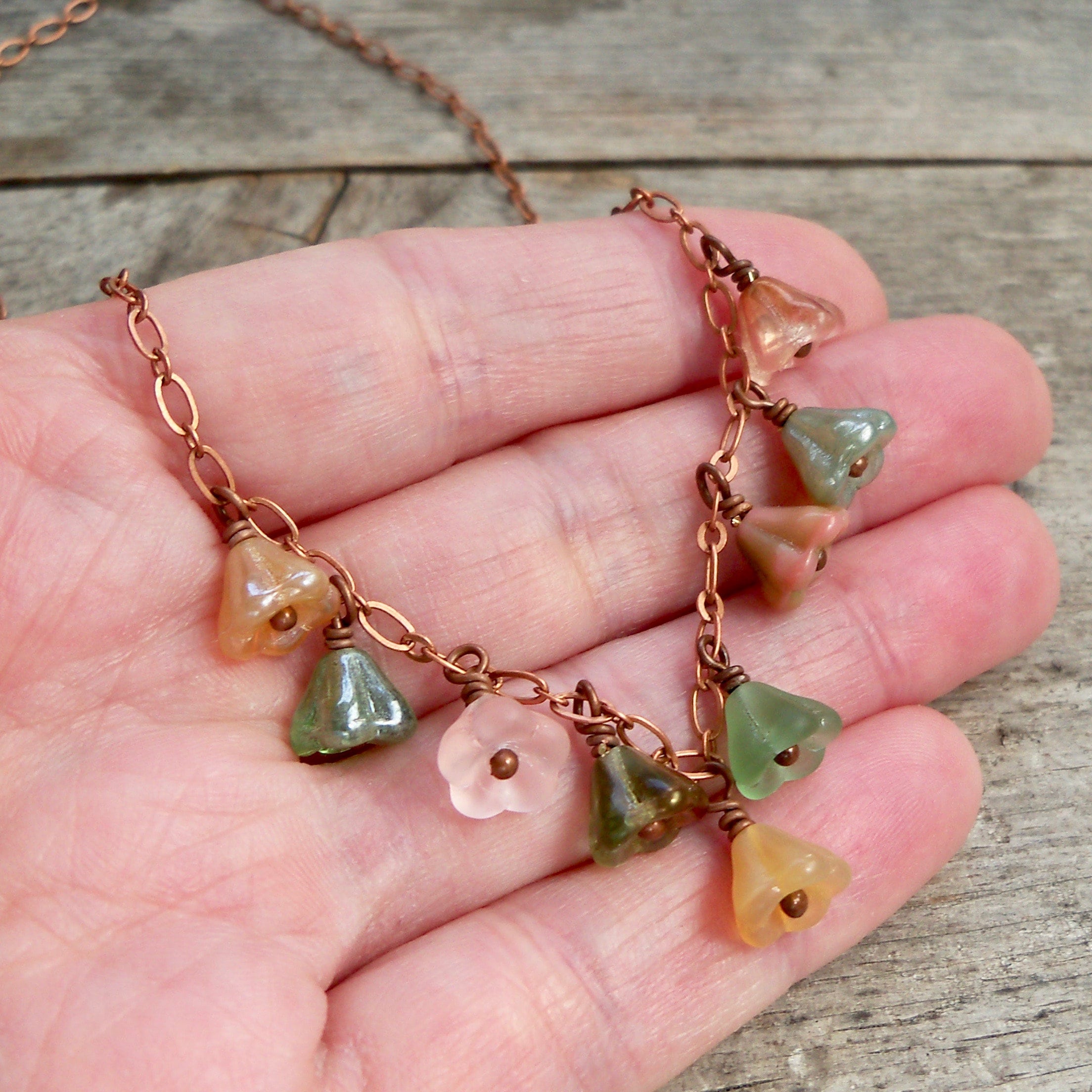 Copper Jewelry Bell Flower Necklace Summer Necklace Gift Etsy