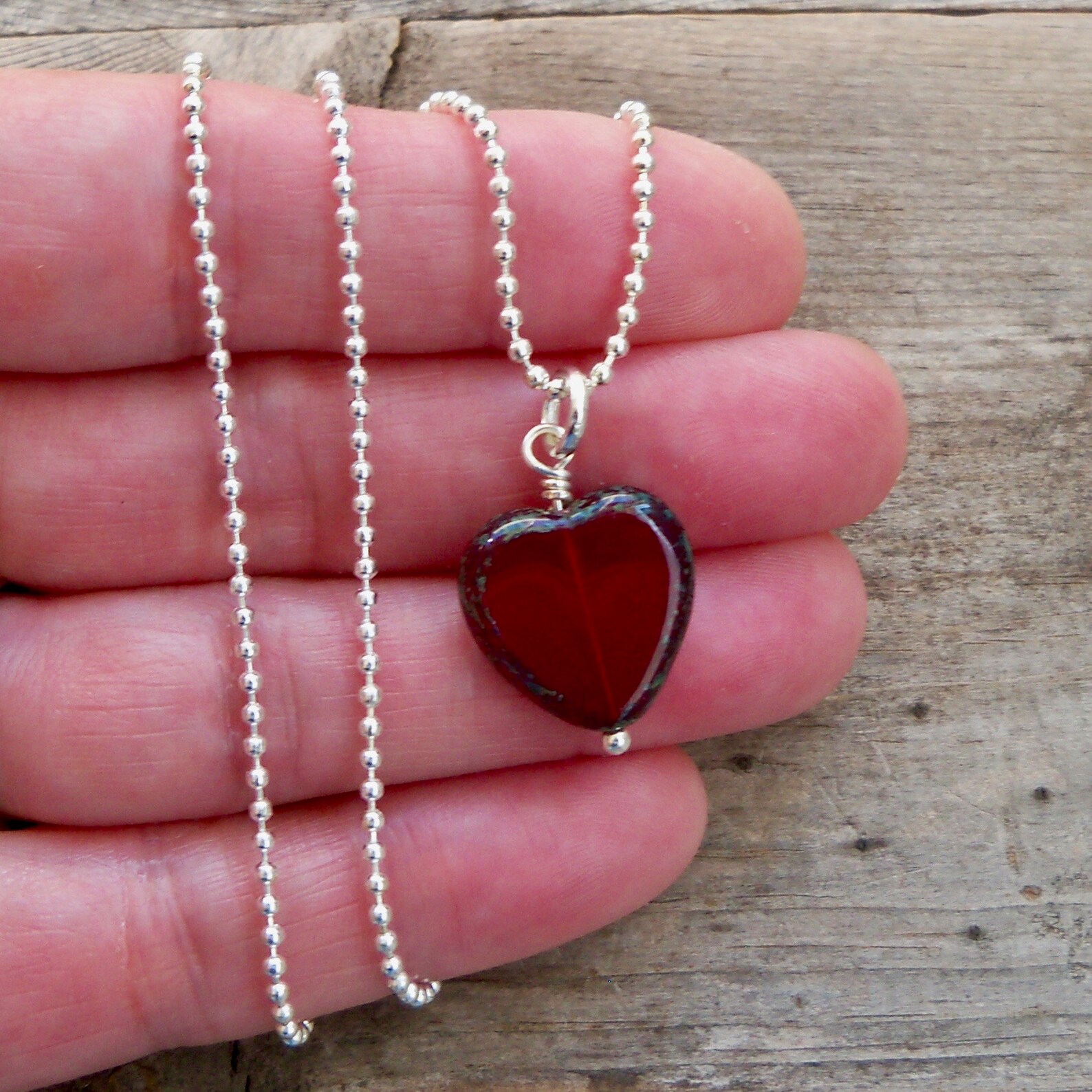 Red Heart Necklace Red Necklace Rustic Red Necklace Boho Etsy